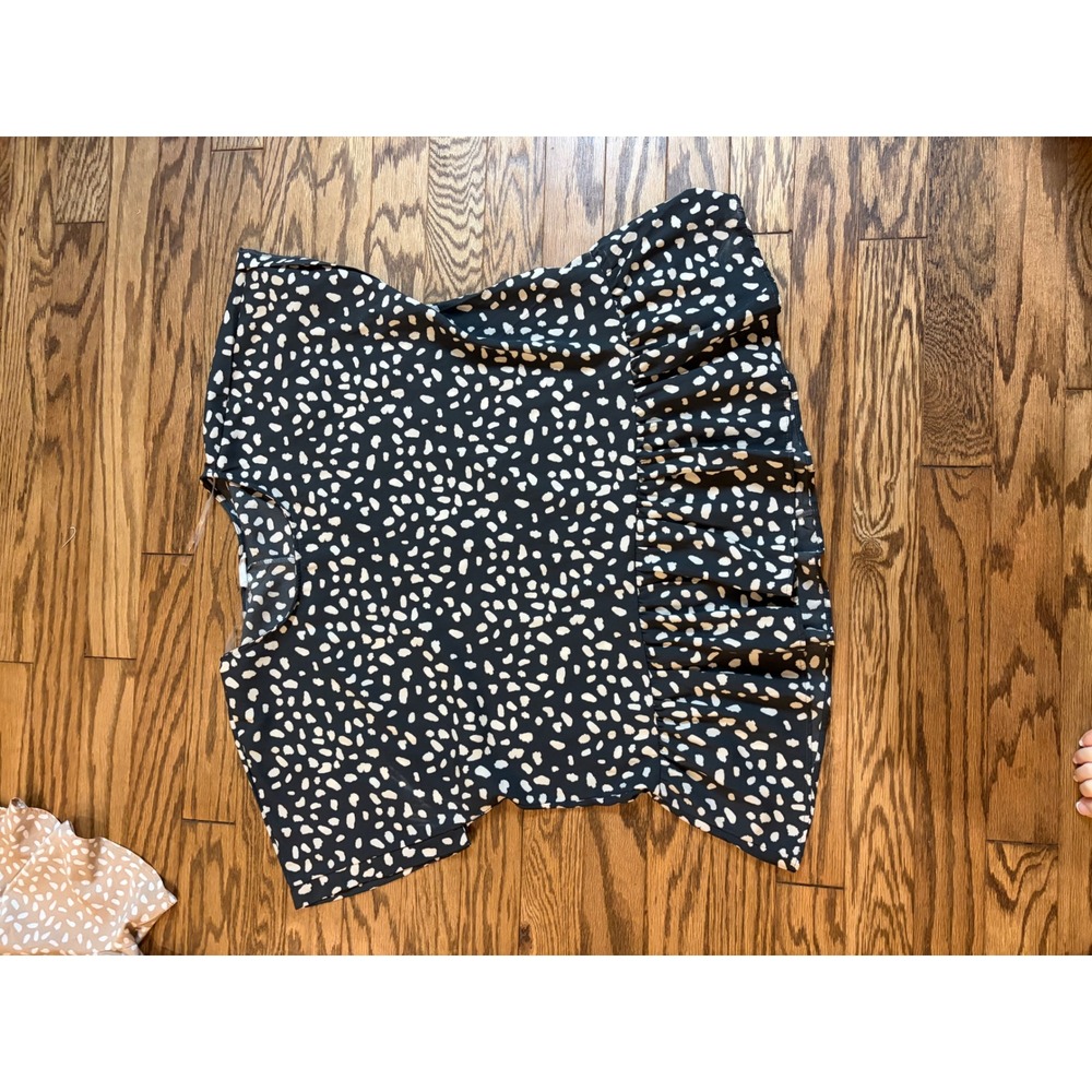 Shein Curve ChicSoul Peplum Blouse Lot 2 Womens 4XL Black Tan Speckled Ruffle - Picture 2 of 11